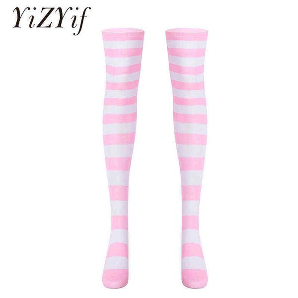 Medias a rayas para mujeres y niñas, medias hasta el muslo por encima de la rodilla, calentador de piernas, Anime Preppy para Halloween, medias de fiesta Cosplay Y1119