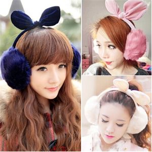 Femmes filles doux hiver chaud en peluche moelleux oreille couverture arc cache-oreilles oreillette oreillette 8 couleurs 12 Pcs/Lot livraison gratuite