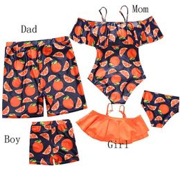 Dames Meisjes Badmode One Piece Swimwsuit Oranje Mannen Zwemmen Broek Kinderen Kinderen Jongens Passende Familie Badpakken Beachwear Slijtage 210417