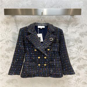 femmes filles vintage tweed designer blazer peacoat veste sur mesure manteau 2022 milan piste marque designer de luxe robe lettre broche tops costume avec lettres boutons