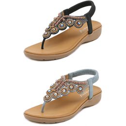 Dames Gladiator Boheemse Slippers Wedge Sandalen Sandaal Womens Elastic Beach Shoes String Bead Color9 GAI 563 S S s