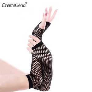 Femmes gants évider trous Sexy Punk Goth dames Disco danse Costume sans doigts maille résille gants moto Protection Y0827