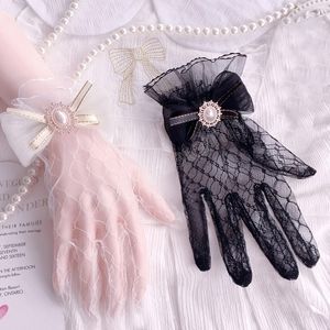 Women Gloves Lace Full Finger Gloves Short Tulle Gloves Bridal Gloves Stretchy Sheers Black Mittens Wedding Gloves