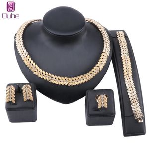 Vrouwen goud kleur kristallen ketting oorbellen armband ring mode charme Afrikaanse bruiloft nigeria sieraden sets