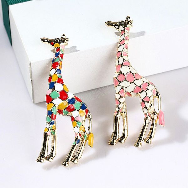 Broches de jirafa de Color dorado para mujer, broche de Animal colorido bonito, joyería de moda, regalo, Broches exquisitos para niños