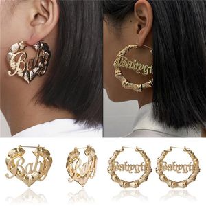 Femmes Or Grand Cerceau Boucles D'oreilles Bébé Fille Lettre Argent Amour Pêche Coeur Géométrique Cercle Bambou Os Boucle D'oreille Design De Mode Statem299v