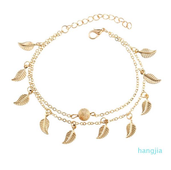 Femmes Gold Leaf Charm Anklets Real Photos Chaîne Cheville Bracelet Mode 18k Bijoux de pied 296 T2