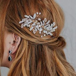 Femmes Gol Leaf strass de cheveux Crystal Peigne Bijoux Bijoux Bijoux mari sur les cheveux Prom Brida Accessoires