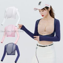 Femmes Golf Cape Sleeves Lycra Ice UV Protection Tops Medies Summer Suncreen Cuff Cycling Shirt Cropped Top Clothing 240416