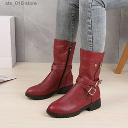 Femmes Goth plus Femme Taille 43 Boucle Mid-Calf Calf Low Square Talon Zipper Cuir chaussures plates Red Both Boots gris 2022 T230824 412