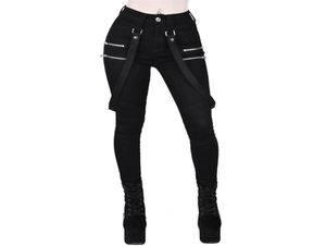 Vrouwen gotische potloodbroek broek riem zipper dames streetwear lange broek vaste zwarte hiphop lange broek d30 2108021129728