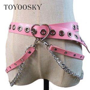 Femmes gothique Punk coeur forme ceinture pour femmes rue mode Rock hip-hop avec deux ceintures de taille en chaîne Ins deuxième peau de vache Toyoosky C1267E