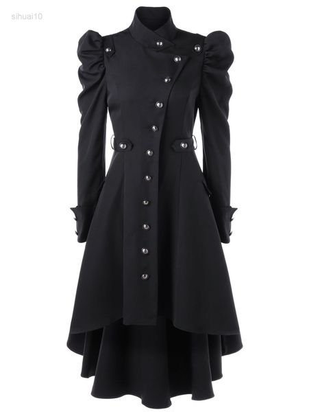 Femmes Gothique Hiver Vestes Manches Longues Avec Chapeau Cosplay Venez Noir Manteau Médiéval Noble Cour Princesse Runaway L220725