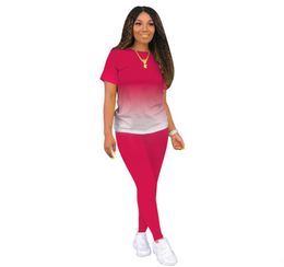 Femmes Gradient TracksuitSits Designer Pantalons 2 pi￨ces Set Casual Sportswear Sports Short T-shirt Plus Taille Leggings Tenues S-5XL