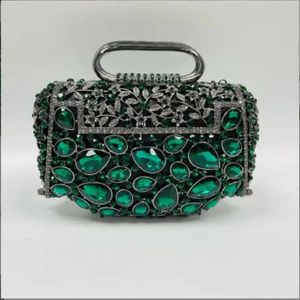 Femmes sacs de soirée en cristal vert pierre sacs à main avec poignée supérieure bleu dames strass sac à main de mariée pochette de mariage sac à main Minaudiere 240130