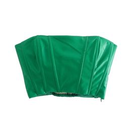 Dames Groene Kunstleer Balette Camis Crop Top Strapless Backless Shirt Shirts Vrouwelijke Casual Solid Tops 220316