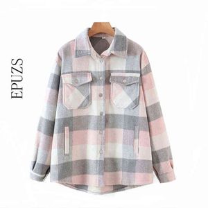 Femmes Green Plaid Shirt Veste Femmes Tops et Chemisier Hiver Chemise en laine épaisse Chemise Casual Long Skeeve Plus Taille Shirt Femme 210721