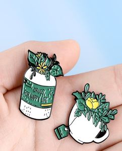 Vrouwen groen planten pot kraag broches koffie theezakje gele bloem cowboy pins unisex kleding anti -licht rugzak badge 7512343