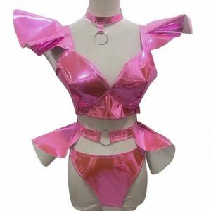 Groupe de femmes Jazz Dance Vêtements Tech Laser Flying Top Shorts Bar Discothèque Dj Ds Stage Gogo Dancer Costume Rave Wear e6KZ #