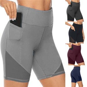 Femmes Gym Shorts taille haute levage Push Up serré sport Leggings téléphone poche Jogging course Fitness Yoga pantalon 220629