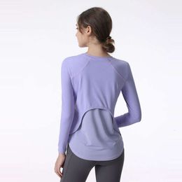 Vrouwen Gym Yoga T-shirts Vrouwen Loose Fit Lange Mouwen Basic Tee Tops Fiess Ademend Ronde Hals Running Sport Blouses LU-442