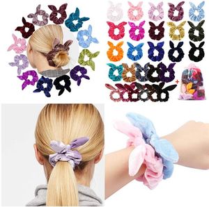 Vrouwen Haarband Velvet Solid Color Scrunchie Rabbit Ears Hair Scrunchies Ponytail Holder Scrunchy Hair Ties for Girls Decorations