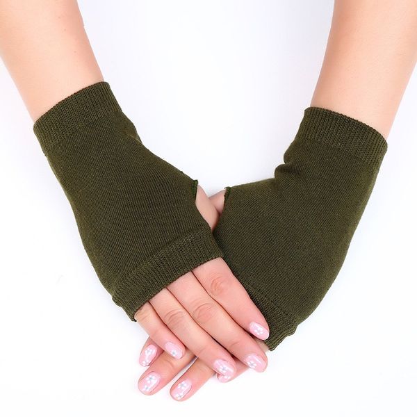 Guantes de medio dedo para mujer, manoplas elásticas para mano, muñeca, brazo, tejido de ganchillo, mitones de lana sintética, guantes cálidos para ciclismo de invierno sin dedos