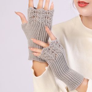 Femmes demi-doigts gants hiver chaud laine tricot sans doigts couleur unie dame Protection des mains extérieur mitaines gants