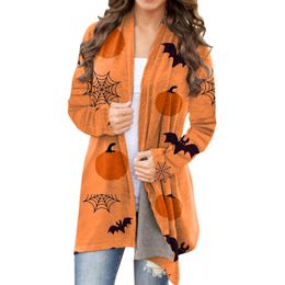 Vrouwen Halloween Vest Jas Modieuze Pompoen Dier Kat BTW Afdrukken Jas Lange Mouw Jas Vrouwelijke Herfst Winter Kleding