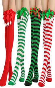 Femmes Halloween fêtes festives de noël mode contraste rayé chaussettes de balle filles genou haute chaussette noël rayé bas D036768033