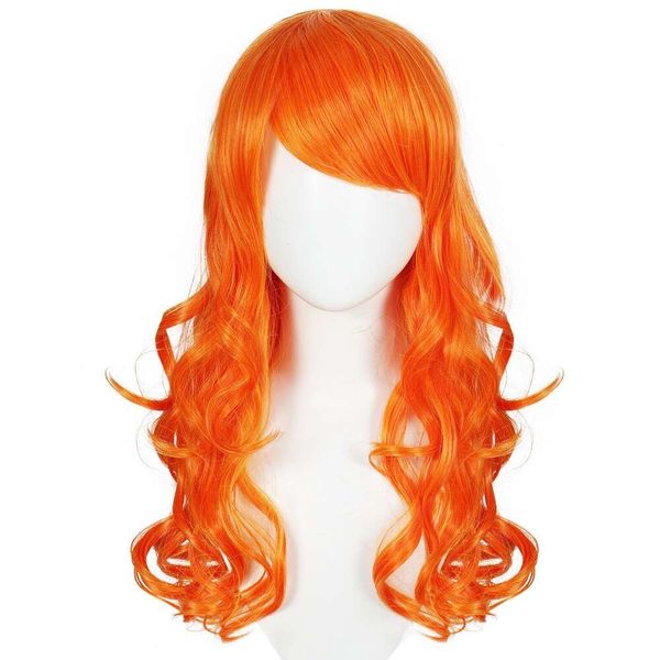 Costume d'Halloween pour femme Anime Nami 2 ans plus tard Orange cheveux longs bouclés fille fête Cosplay perruques + bonnet de perruque