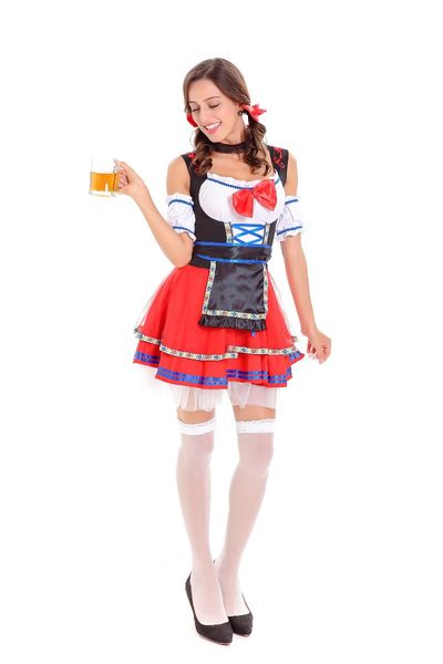 Mujeres Halloween Maid Cosplay disfraz alemán cerveza chica Oktoberfest vestido Sexy estilo bávaro Mini tutú vestido