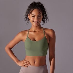 Dames halter nek band yoga beha opgevuld met backless sportbeha's naadloze gym crop top training yoga tops