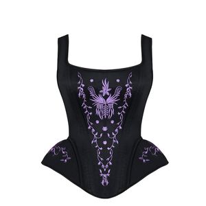 Bustier à taille dos nu pour femme - Bustier d'entraînement en acier désossé - Steampunk - Brocart brodé - Corset rembourré avec sangles - Contrôle de la taille - Fermeture éclair