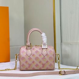 Handtas voor dames Mini koffertassen Ketting Boston-tassen Crossbody-schouderhandtassen Portemonnee Echt leer Regenboog Klassiek reliëf Afneembare riem Kwaliteitstasje