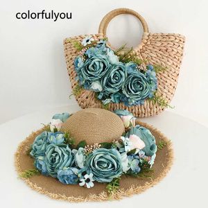 Bolso de mano para mujer, novedad de verano 2021, bolso de playa hecho a mano con flores tejidas de gran capacidad, bolso de compras tejido de lujo con sombrero para el sol 230401
