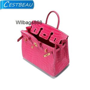 Bolso de Mujer BK L Bolso de Cuero Genuino para Mujer Bolso de Piel de Cocodrilo de Dos Puntos con Costuras Completas a Mano Tres Piezas de Cuero Premium