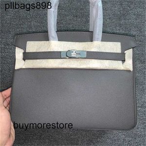 Femme sac à main Brknns Swift Leather Handswen 7a Top Handbag Le cuir authentique en cuir 30cm Gris Etain Silverts3n5jve