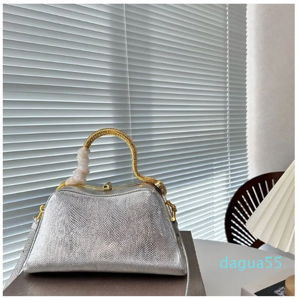 Bolso de diseñador para mujer, bandolera pequeña de piel de serpiente, bolsos de mujer, cartera con asa serpentina de Metal para compras a la moda, color dorado