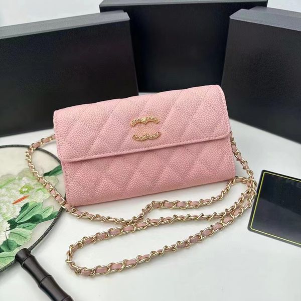 Bolso de mujer Cartera de cuero de diseñador Hebilla de metal Monedero Enrejado Cremallera larga plegable Titular de la tarjeta de lujo para mujer Bolso con caja