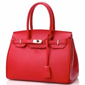 Damen-Handtasche, Guangzhou, Damen-Litschi-Muster, einzelne Schulter-Crossbody-Handtasche, Temperament, Business-Damen, Rot, Braut, L