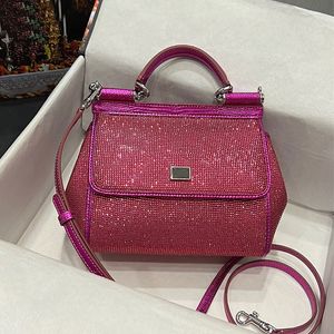 Bolso de mujer Lagarto Bolsas de asas de cuero genuino Decoración completa de diamantes Bolso cruzado Diseñador con solapa Bolsa de mensajero Hebilla de hardware plateada 10A Calidad superior