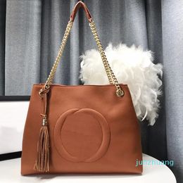 Sac à main en cuir pour femmes, fourre-tout avec pompon, lettre, couleur unie, épaule, Double chaîne, grande capacité, poche de haute qualité