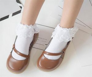 Vrouwen Harajuku Sweet Retro Lace Short Socks Lolita Frilly Ruffle Cotton Princess Socks Girls Soft Comfortabele vaste enkelsokken T25138626