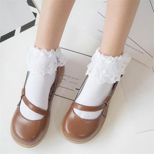 Femmes Harajuku Sweet Retro Lace Chaussettes courtes Lolita Frilly Ruffle Cotton Princesse chaussettes Softs confortables Chaussettes de cheville solide T28145435
