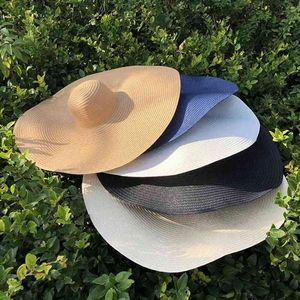 Vrouwen hoed 25 cm super brede rand zon bescherming zomer effen kleur alle match strand hoed mode-accessoires G220301