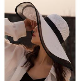 Chapeau de plage en paille pour femmes, 16CM à large bord, chapeaux d'été pour dames et casquettes, Bonnets de styliste, pare-soleil 6243688