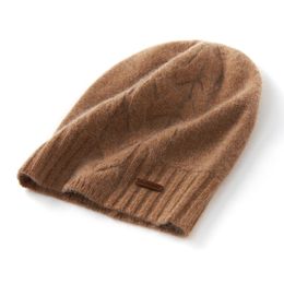 Femmes chapeau hiver 100% cachemire tricot couvre-chef doux chaud chapeaux mode épaississement femme casquette de haute qualité dame solide casquette 240122