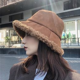 Vrouwen hoed winter kunstmatige bont warme pluche vrouwelijke dop faux bont emmer hoed wol visser caps zonnebrandcrème Panama lady cap