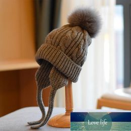 Vrouwen hoed winter oorflap wol gebreide echte bont pompom herfst warme skiën accessoire voor tieners buitenshuis fabriek prijs expert ontwerp kwaliteit nieuwste stijl origineel
